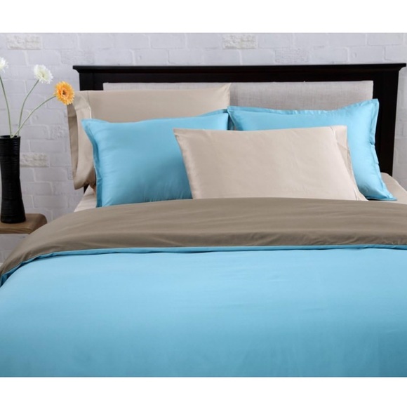 JS Affluence Queen Duvet Cover + 2 Shams Set Turquoise Mocha 100% Cotton Sateen - Picture 3 of 16